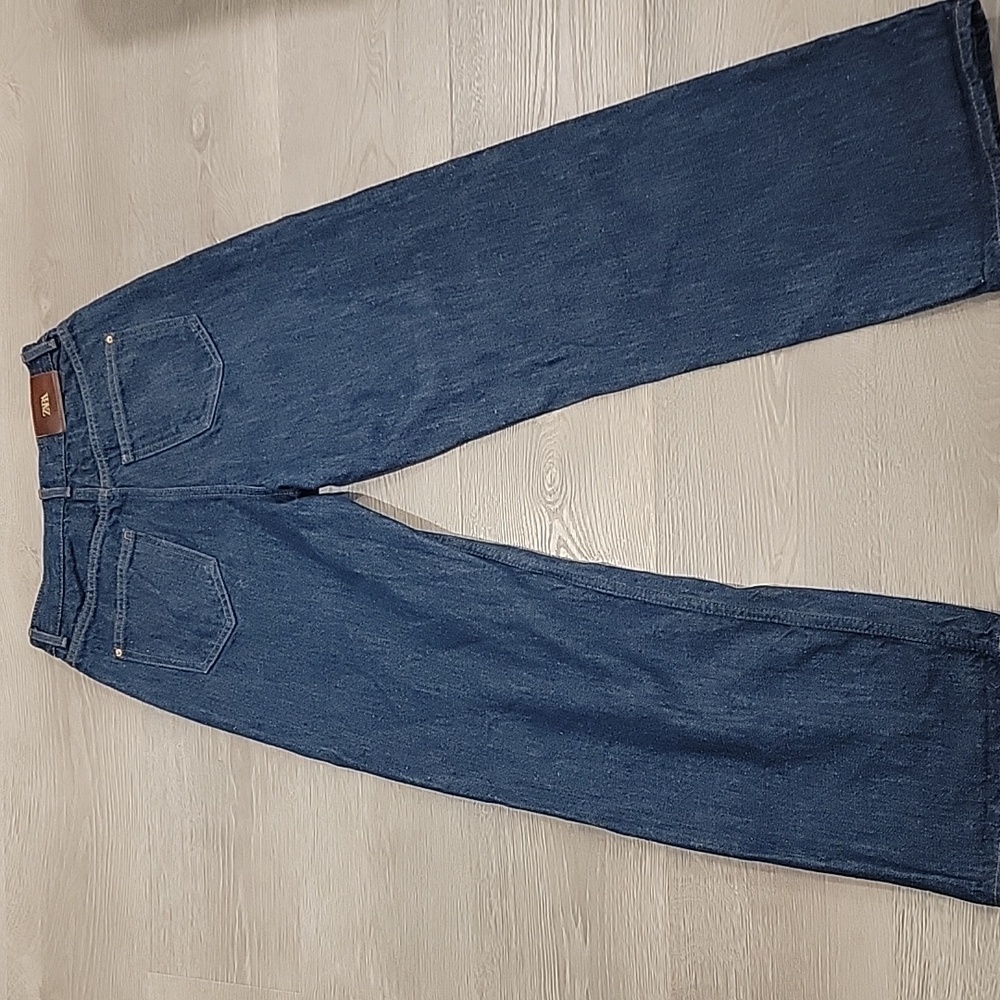 Zara Dark Blue Denim Wide Leg Jeans  NWOT - Picture 7 of 10